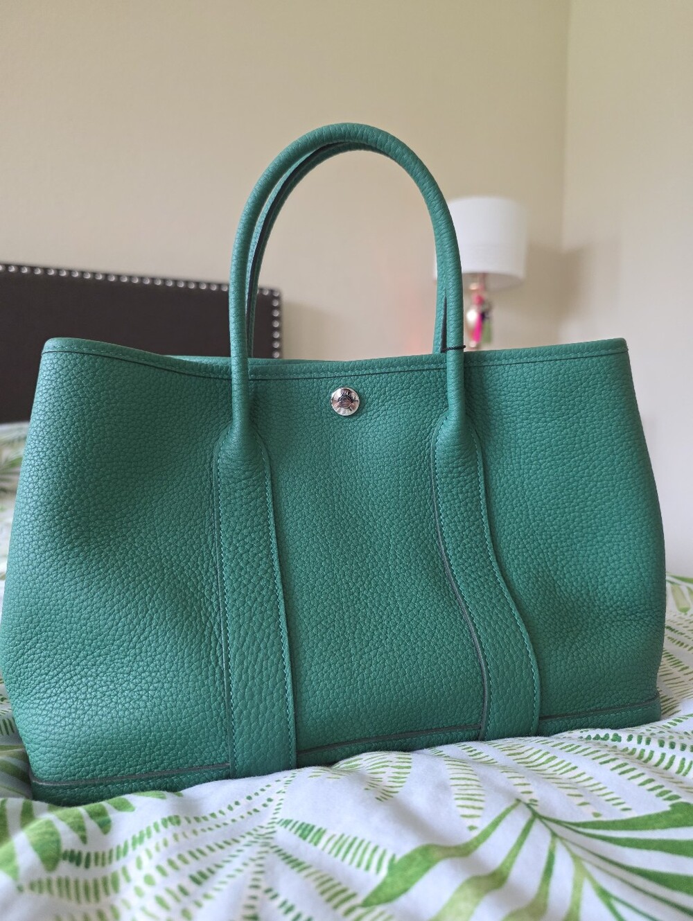 Hermes Garden Party 23 Green Leather Tote Bag - Women